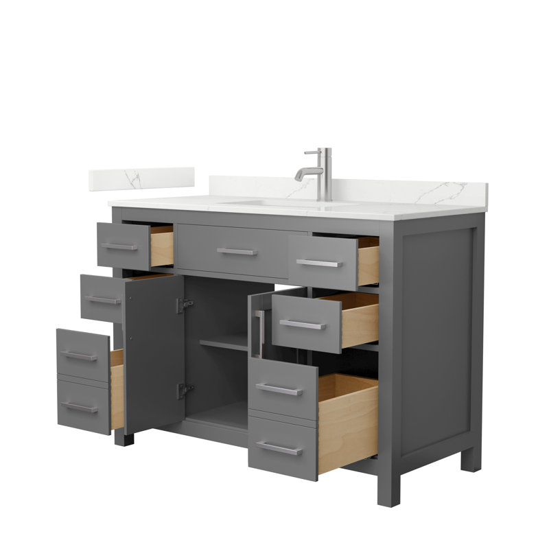 Beckett 48" Freestanding Single Bathroom Vanity with Quartz Top, Dark Gray, Brushed Nickel, Giotto Quartz