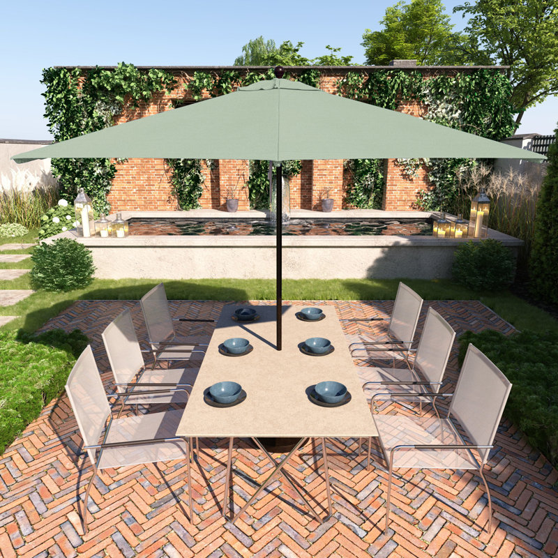 Parasol de patio blanc mat 11 pi., Sarcelle