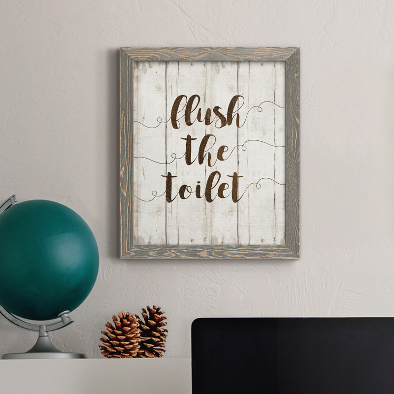 «Flush the toilettes», art textuel sur toile, H 37,5 po x l 27,5 po x P 1,5 po, Gris