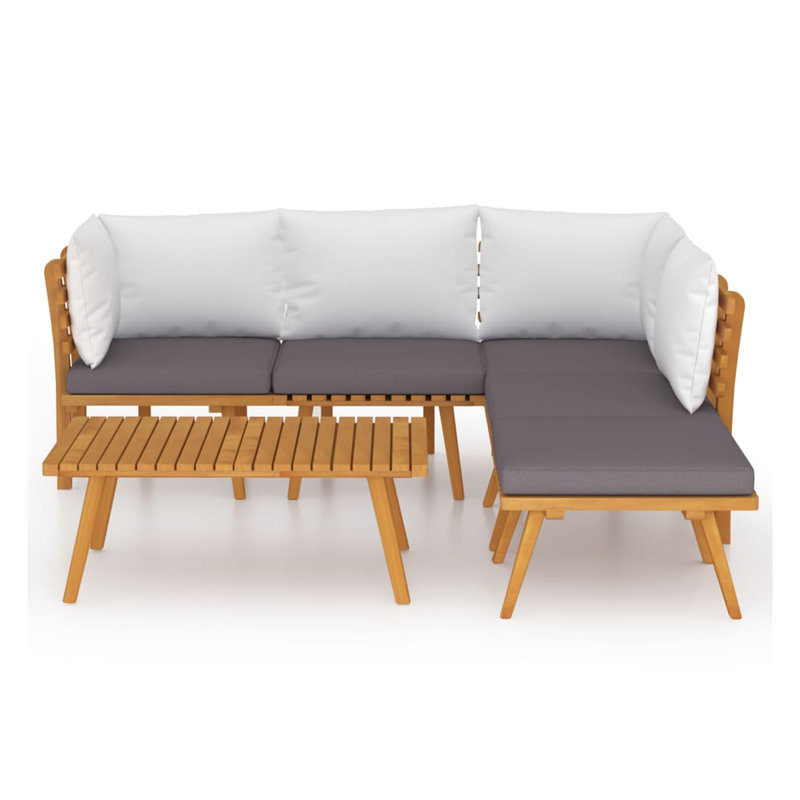 Ensemble de table modulaire d'extérieur 6 pièces Roma, bois massif, blanc, gris, H 13,8 po x l 39,4 po x P 21,7 po