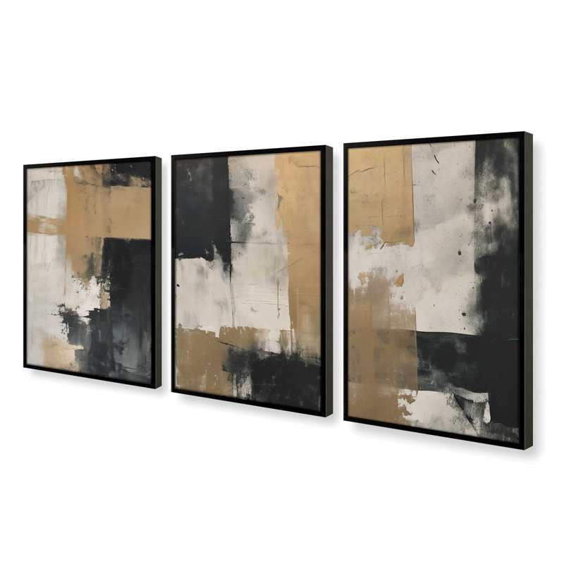Ensemble de 3 impressions mélancoliques dansantes, H 11 po x l 27 po, Noir satiné