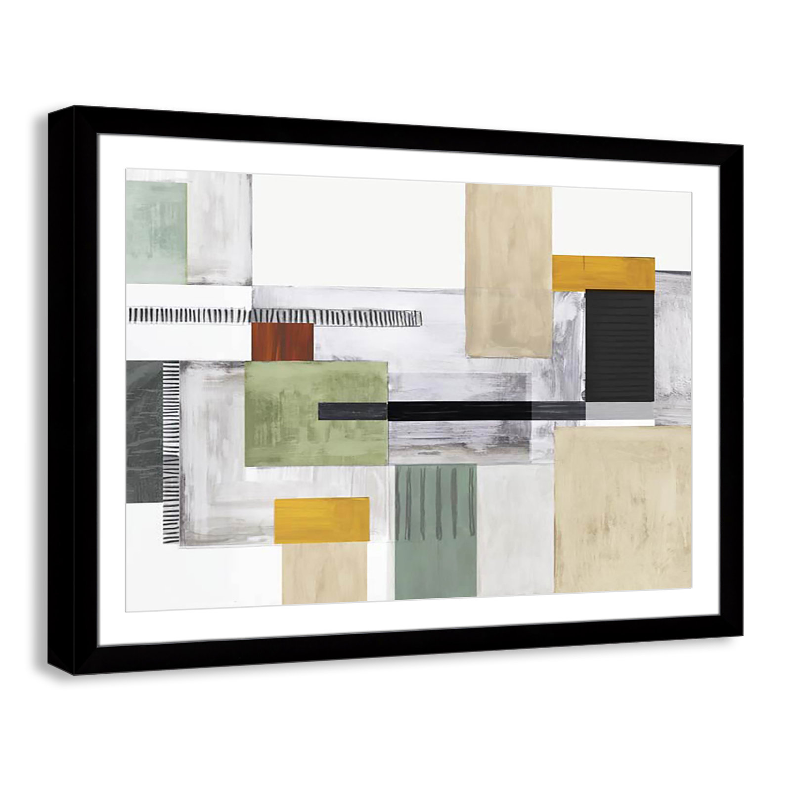 Playful Blocks by Tom Reeves, White, Black Cube Picture Framed, 31" H x 43" W x 1.25" D
