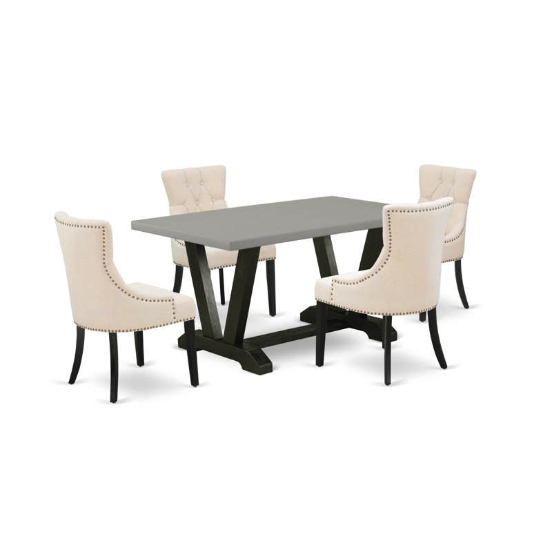 Ensemble de salle à manger 5 pièces - 4 chaises Parson beige clair avec table de salle à manger moderne capitonnée et ciment - finition noire brossée