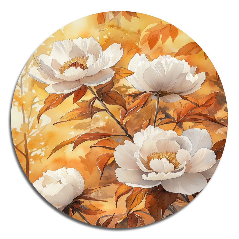 Décoration murale ronde pivoines par l'érable d'automne II - pivoines, H 23 po x l 23 po