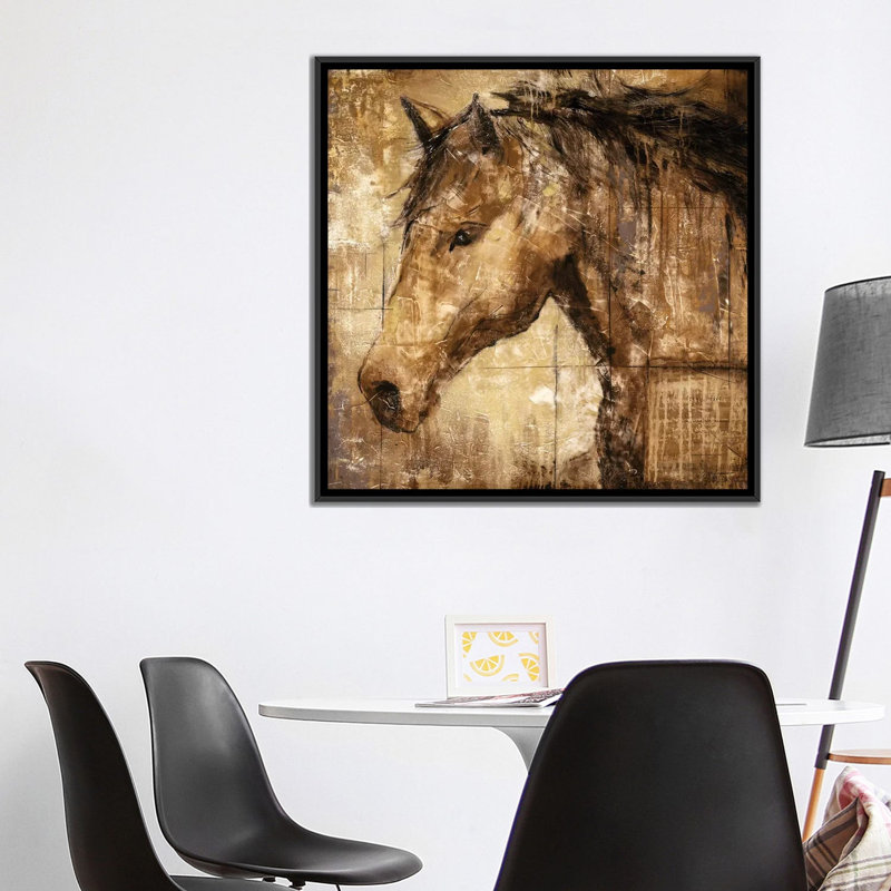« cavalier », reproduction sur toile, H 18 po x l 18 po x P 1,5 po, Toile encadrée noire, Pas de tapis