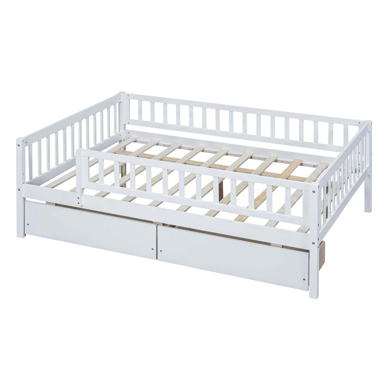 Kids Daybed Wood Bed with Two Drawers, White, Full