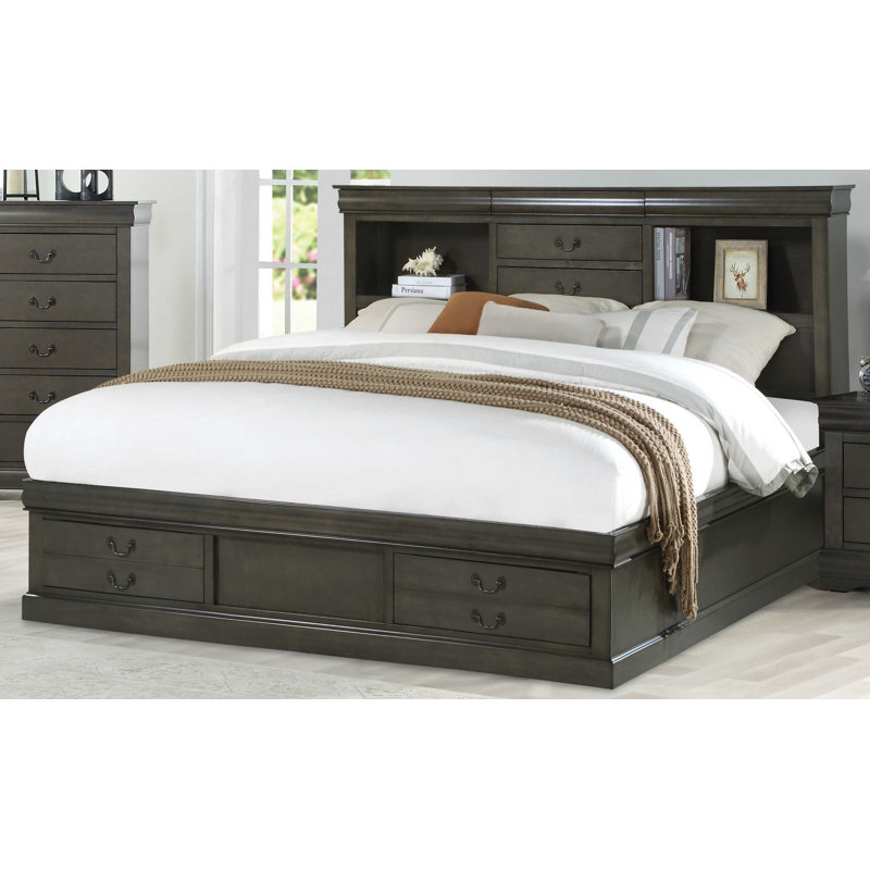 Peres Storage Platform Bed, Dark Gray, Queen
