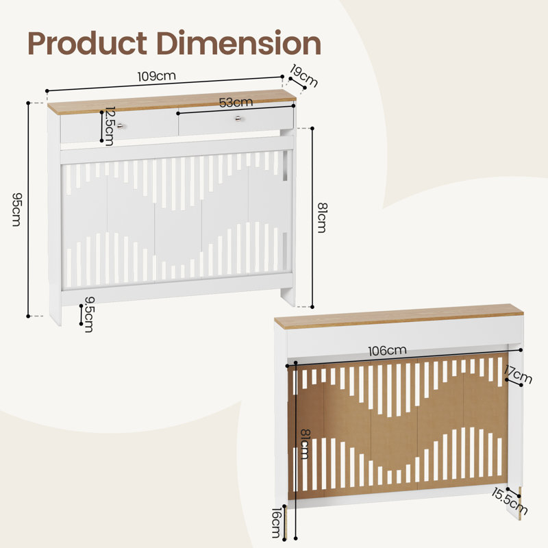 Radiator Cover, 96cm H x 109cm W x 19cm D, White Brown