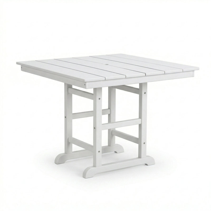 Table de salle à manger 1 pièce carrée en PEHD blanc avec plateau amovible à 2 panneaux, L 37,8 po x l 37,8 po x H 29,52 po, table d'extérieur toutes saisons 