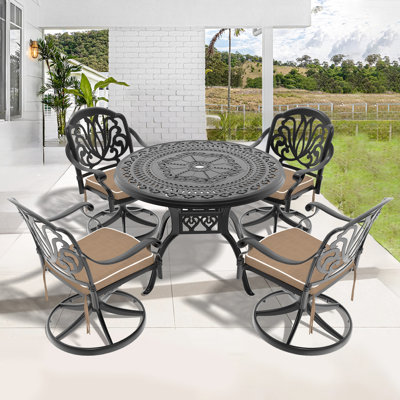 5 chaises d'extérieur en aluminium: 4 chaises pivotantes et table ronde de 39,37 po, cadre noir