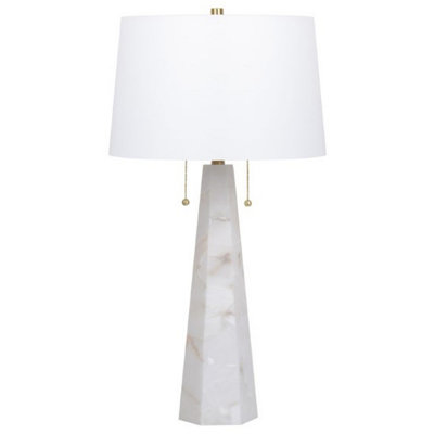 Lampe de table, abat-jour tambour blanc, chaîne à double poignée, base conique conique