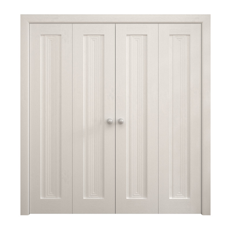 Portes coulissantes doubles pliantes pour placard 96 x 84 pouces Ego 5006 en chêne blanc peint, rails robustes, moulures, garnitures, quincaillerie, bois massif, portes de placard de chambre à coucher