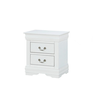 1Pc White Finish Two Drawers Louis Philip Nightstand Solid Wood Contemporary & Simple Style