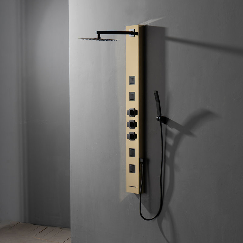Système de tour de douche à inverseur 4 voies avec pomme de douche fixe, Or noir