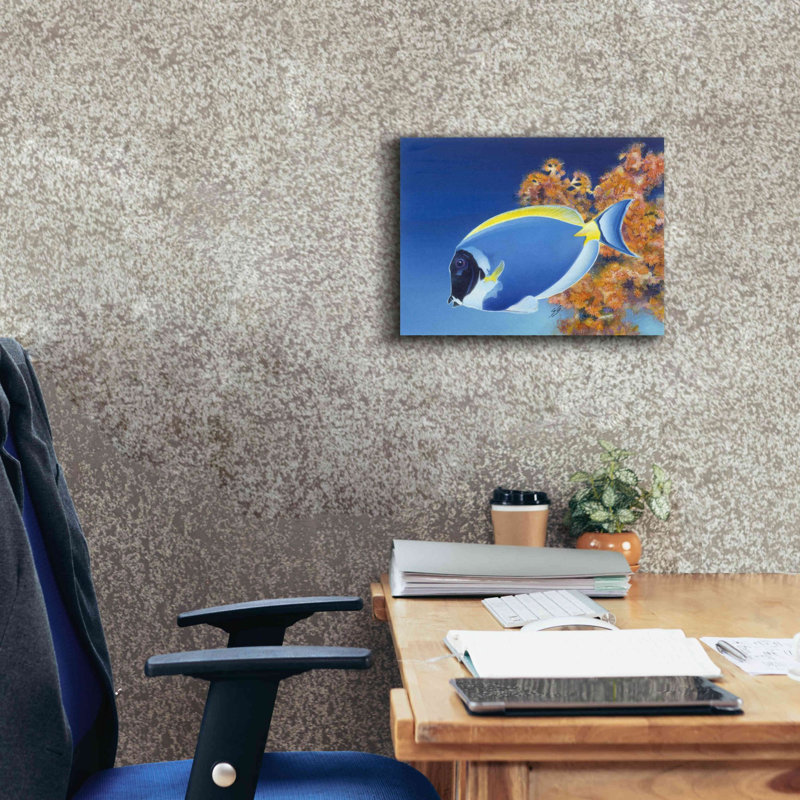 «Poudre Blue Tang» par Durwood Coffey, art mural sur toile, H 12 po x l 16 po x P 0,75 po