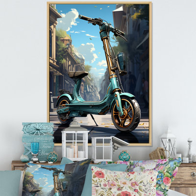 Glissière électrique turquoise et scooter électrique - impressions d'art mural
