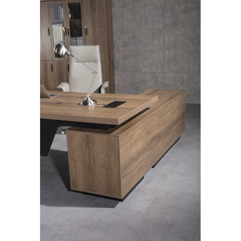 Retractable L-Shaped Executive Desk, Dual Home and Commercial Use Desk with Drawers and Lateral File Cabinet, Large Computer Desk /Workstation (Right Return, 70.86 - 78.7 IN)