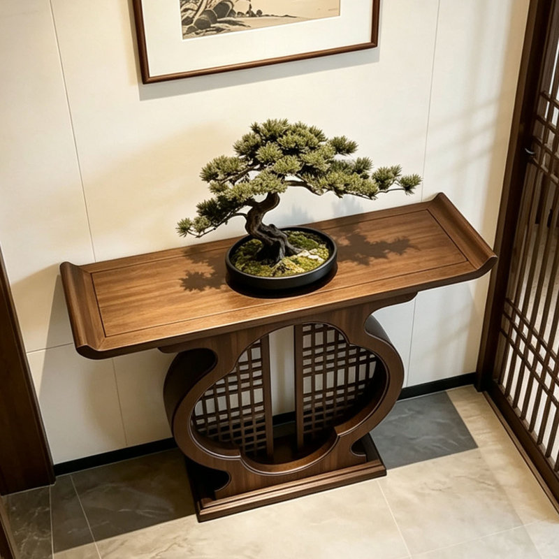 Console brune de style chinois classique, H 35,4 po x l 47,2 po x P 13,8 po