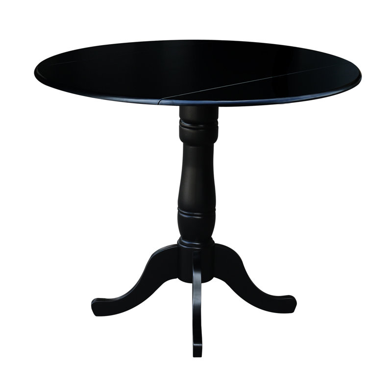 Hesston Counter Height Drop Leaf Solid Wood Pedestal Dining Table, Black