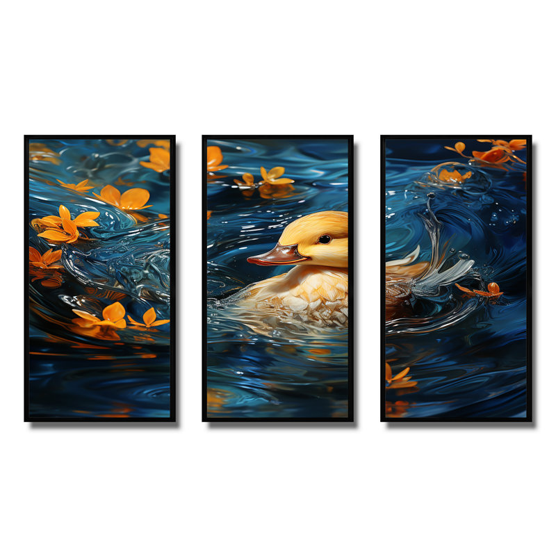 Art mural minimaliste, canard colvert, Cadre flottant noir, H 32 po x l 48 po