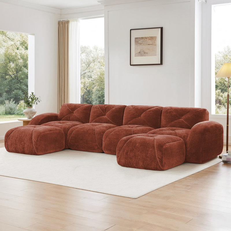 Canapé en U sans os, 4, H 29,9 po x l 140,9 po x P 67,3 po, Rouge / Brun