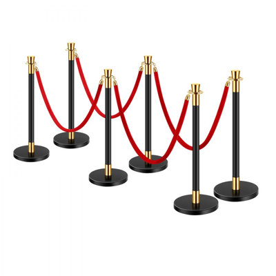 Stanchions and Velvet Ropes, 6 Pcs Crowd Control Barriers with 4 Red Velvet Ropes, Stainless Steel Stanchion Post Queue with Sand Injection Hollow Base for Theater, Wedding, Party Supplies