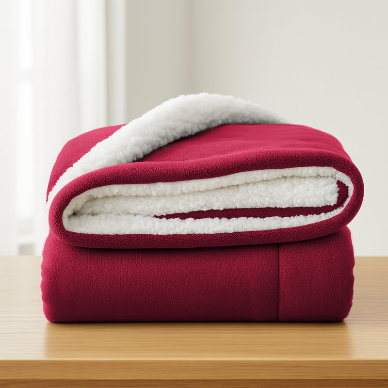 Aspire Homeware Deluxe Hotel Collection Ultra-Soft Sherpa Fleece Throw Blanket for Plush & Cozy Comfort, Burgundy