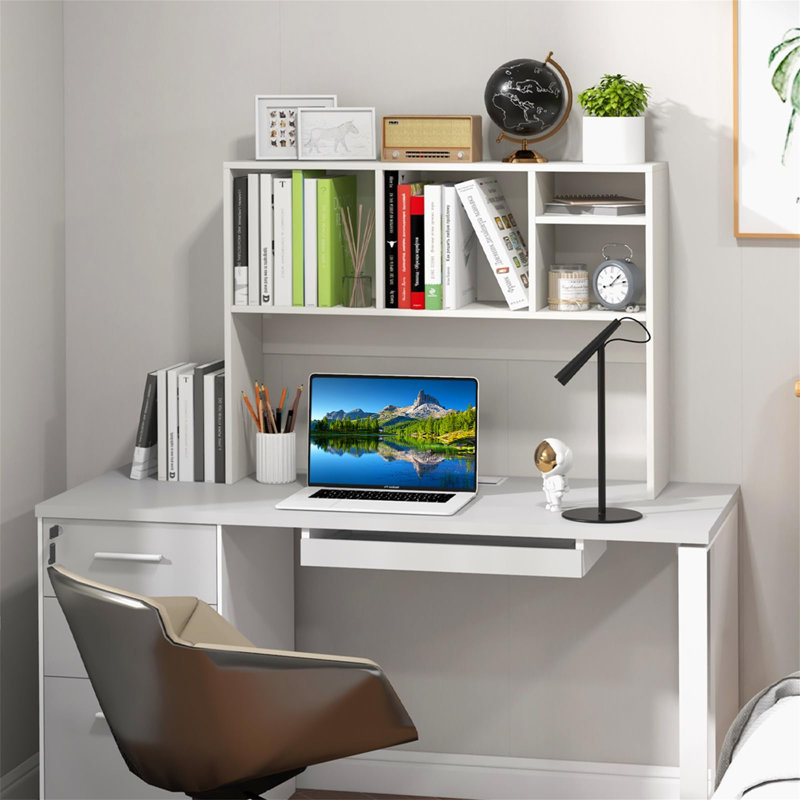Tabletop Bookcase, Wooden Tabletop Bookcase With 4 Compartments And Open Back Compartment, White