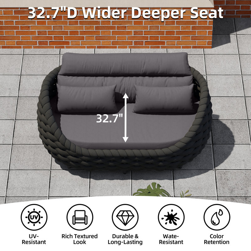 Martje Fully Assembled Altuminum Frame 6 - Person Polyester Rope Outdoor Seating Group with Cushions, Dark Gray