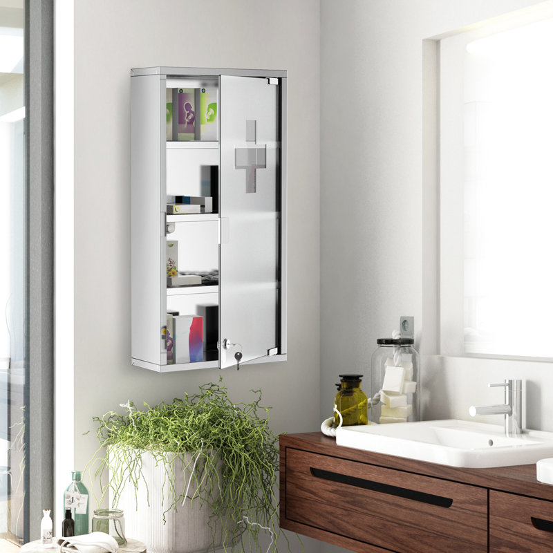 Support mural verrouillable en acier inoxydable, 4 tablettes, 12 po x 24 po, support à tablettes à façade argentée avec mécanisme, argent