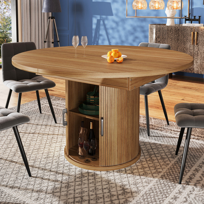 Extendable Round Dining Table, Brown