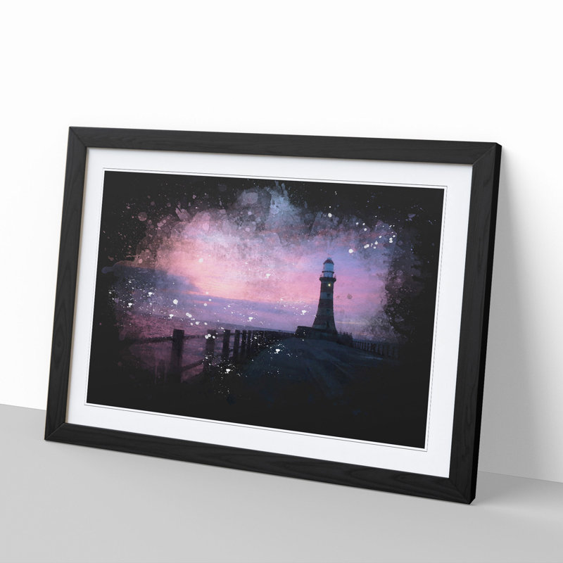 Lighthouse at Sunset - Picture Frame Graphic Art, 65cm H x 90cm W x 2cm D, Black Framed