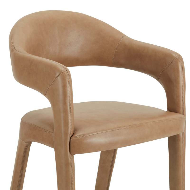 Tabouret rembourré Cathline, Tabouret de bar (siège d'une hauteur de 30,3 po), Cuir véritable brun