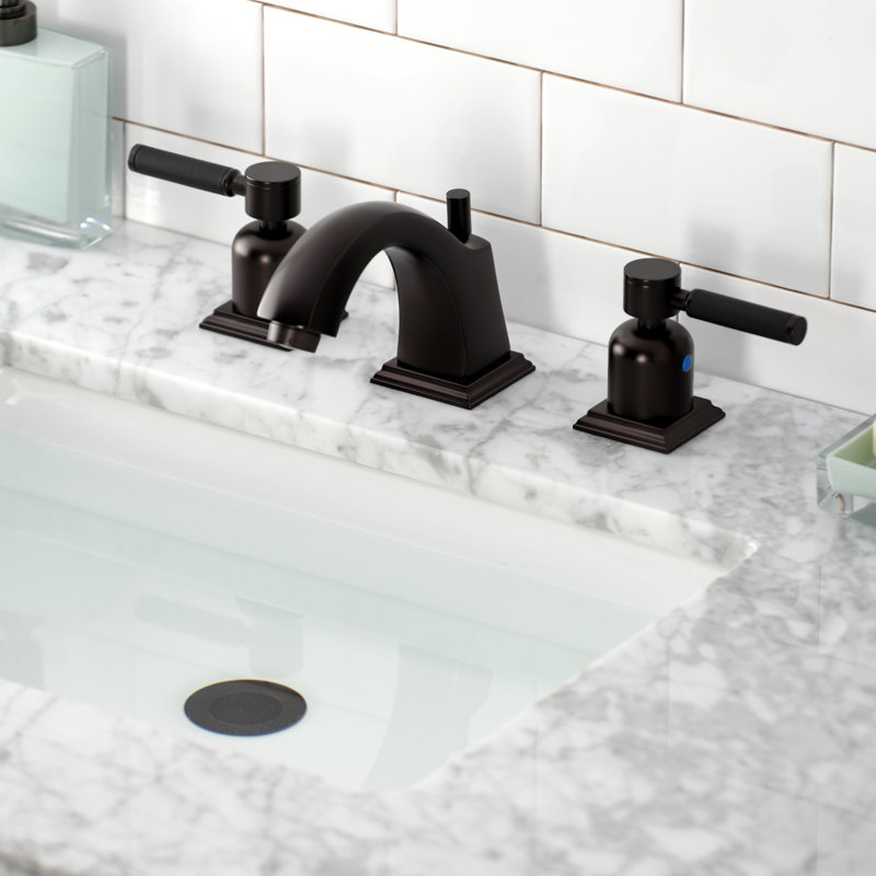 Kingston Brass Kaiser Two-Handle 3-Hole Deck Mount Widespread Bathroom Faucet with Brass Pop-Up Drain, Oil Rubbed Bronze