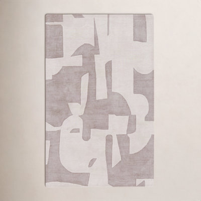 Taupe Cream Hand-Woven Abstract Rug