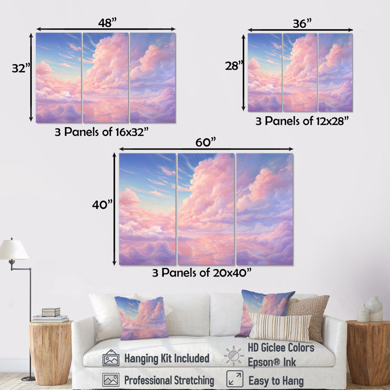«Kawaii Clouds Landscape III - Sky», ensemble de reproductions d'art mural, Toile tendue, H 32 po x l 48 po x P 1 po