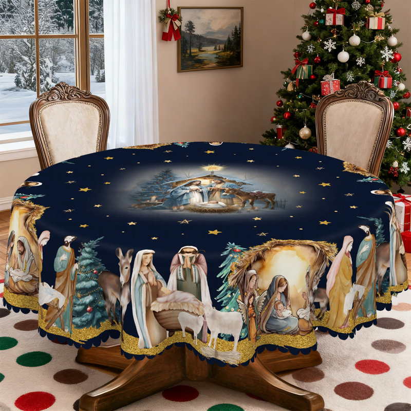 Nappe lavable en polyester avec motif de couronne de Noël