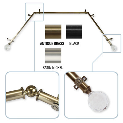 Earline Steel Rod/Resin Finials Adjustable 78'' to 144'' 0.81'' Bay Window Single Curtain Rod