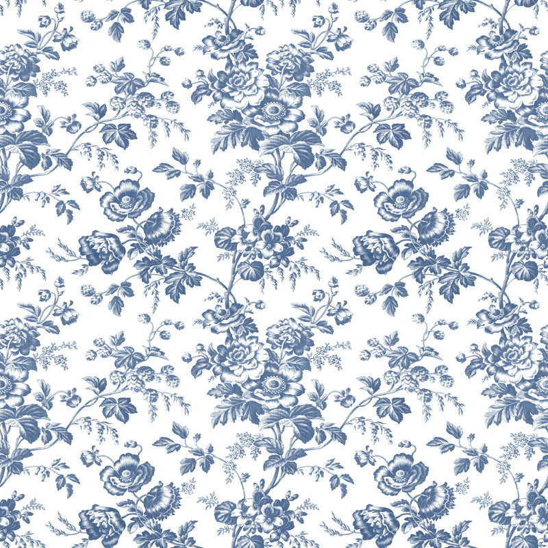 Anemone Toile Wallpaper Roll, Navy