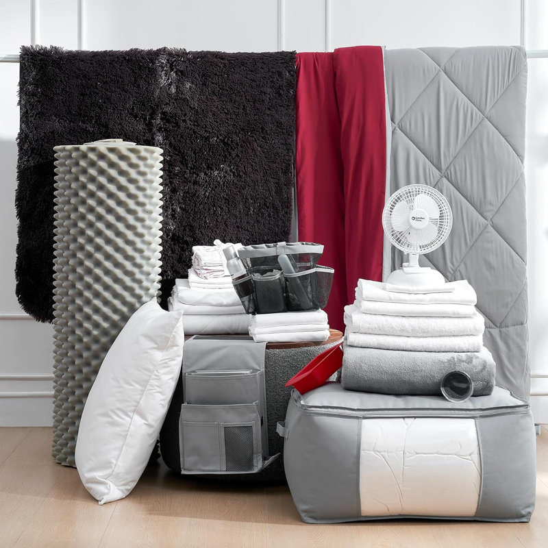 DormCo Packs Box Stitch Comforter, Gray/Red