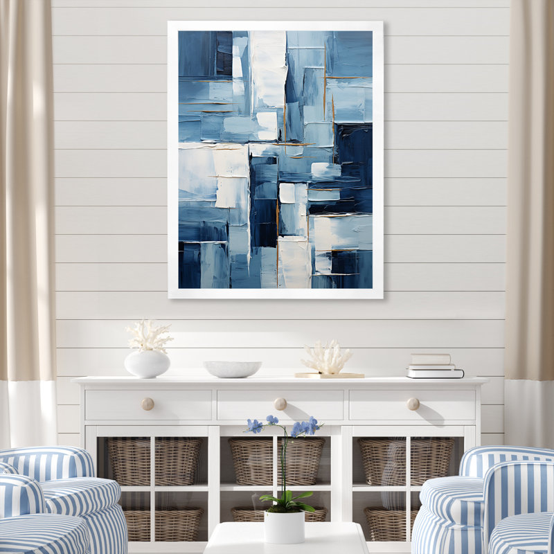 «Blue Nautical Shapes VI - Coastal Minimalisme», art mural, Cadre photo blanc, H 32 po x l 24 po x P 1 po