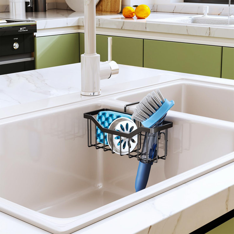Porte-éponge en acier inoxydable pour évier de cuisine, organisateur de chariot à double installation, conception antirouille et à séchage rapide pour éponges et brosses