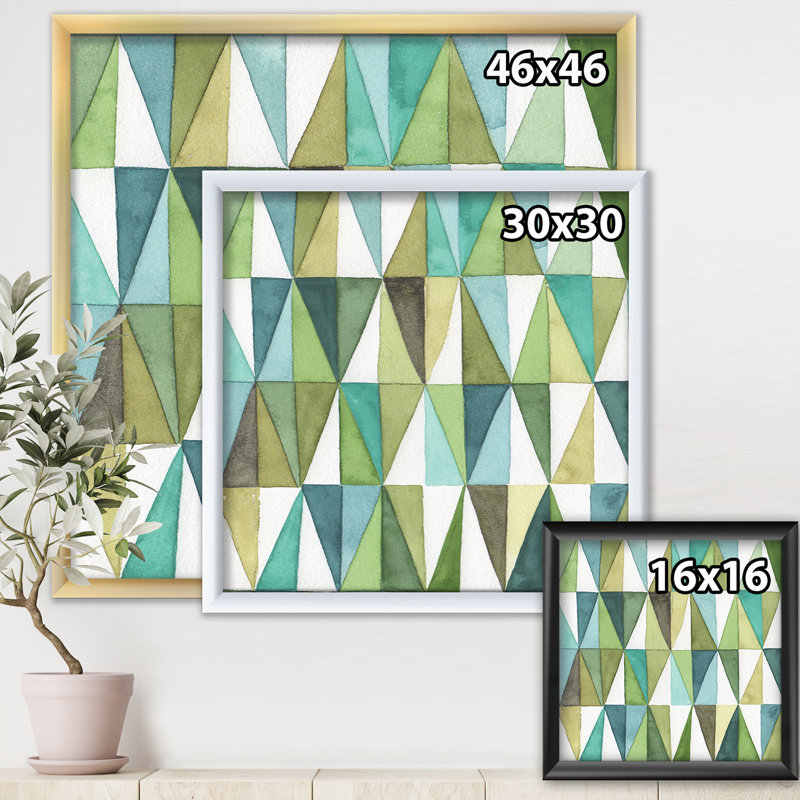 Cadre photo « geometric green triangle iii », reproduction d’art sur toile, H 16 po x l 16 po x P 1 po, Cadre noir