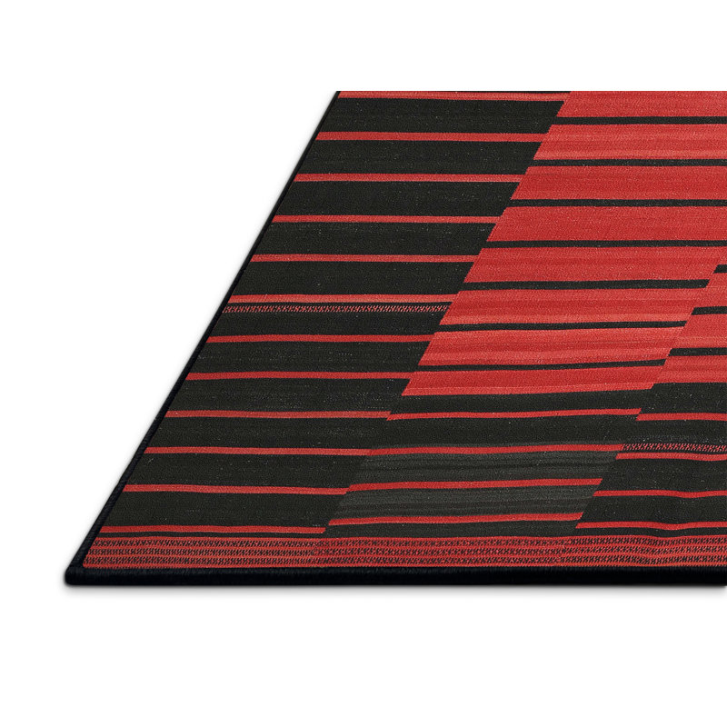 Tapis de zone rouge/noir contemporaine, Rectangle 5 pi x 7 pi
