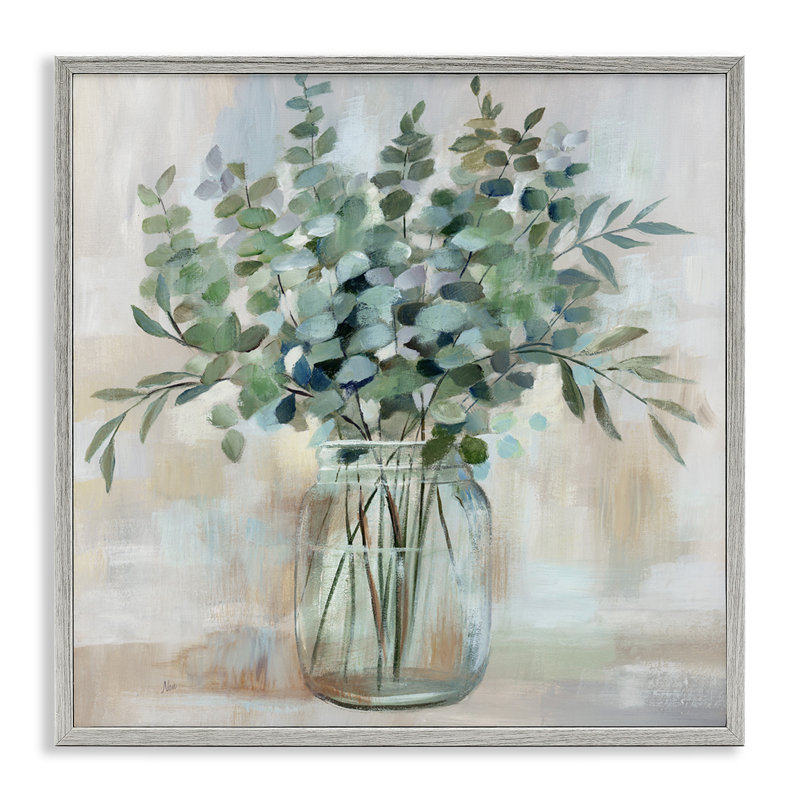 Soothing Eucalyptus Herb Arrangement Gray Framed Giclee Art by Nan, 12" H x 12" W x 1.5" D, Farmhouse Gray Framed Giclee