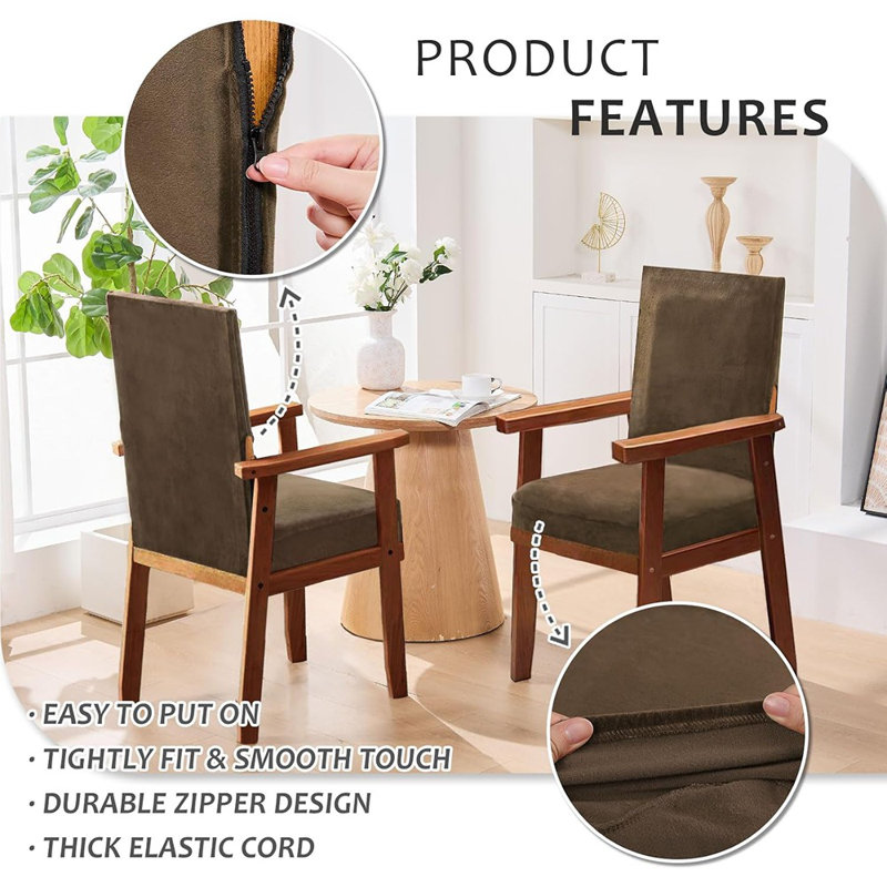 Housses pour fauteuil en brun Spandex - ensemble de 2, super doux, avec fermeture à glissière, lavable, ajustement facile