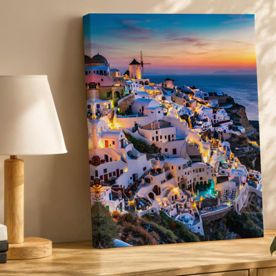 Canvas A Breathtaking Panoramic View Of The Iconic Cliffside Village Of Wall Art Santorini At Twilight Showcasing A Cascade Of Canvas Wall Art