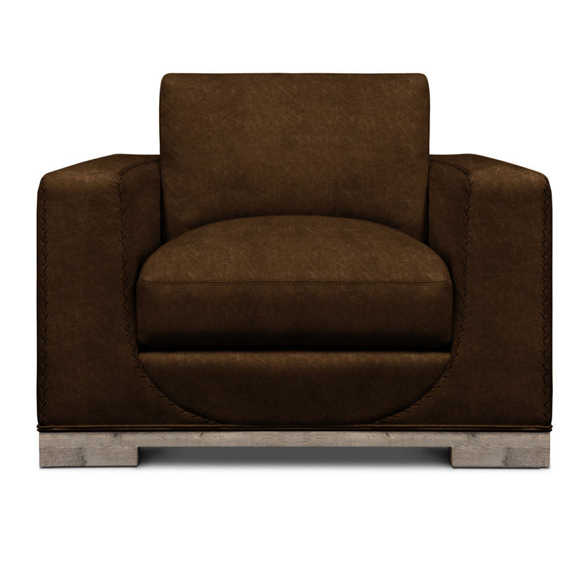 Fauteuil en cuir véritable et demi Cassidy, Cendre miel, Cuir véritable Ranch Rodeo