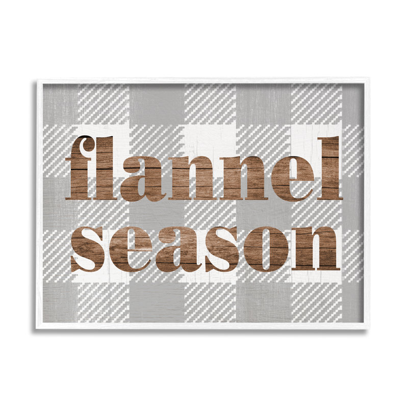 «Flannel Season Text Grain», carreaux gris à carreaux - Art textuel, H 24 po x l 30 po, Giclée encadrée blanc bord de mer