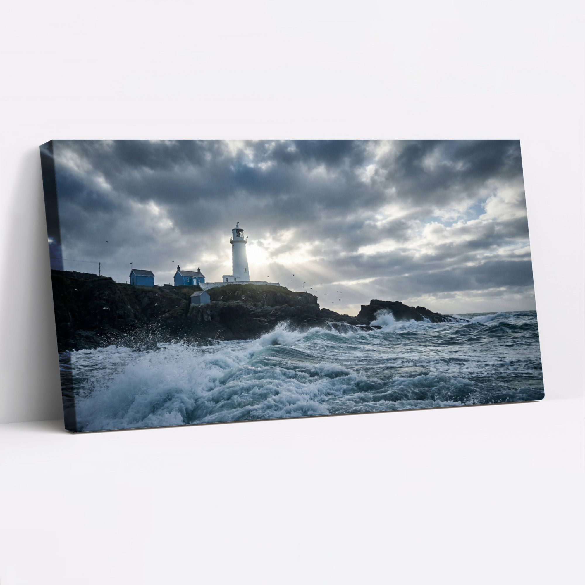 Winston Porter Stormy Ocean Lighthouse Canvas Wrapped Wall Art Oil ...
